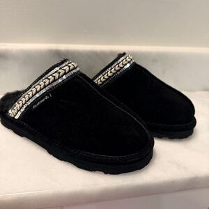 NWT Bearpaw Sequin Embellished Soft Suede Wool Blend Tanya Slippers Black Sz 7W